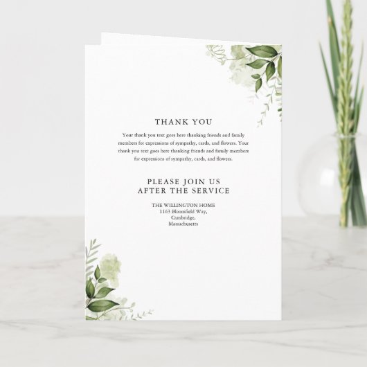 Groene Bloemstuk Begrafenis Order Of Service Vouwk Programma (Achterkant)