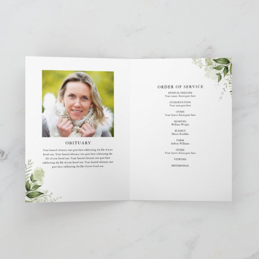 Groene Bloemstuk Begrafenis Order Of Service Vouwk Programma (Binnen)