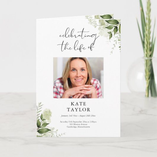 Groene Bloemstuk Begrafenis Order Of Service Vouwk Programma (Voorkant)