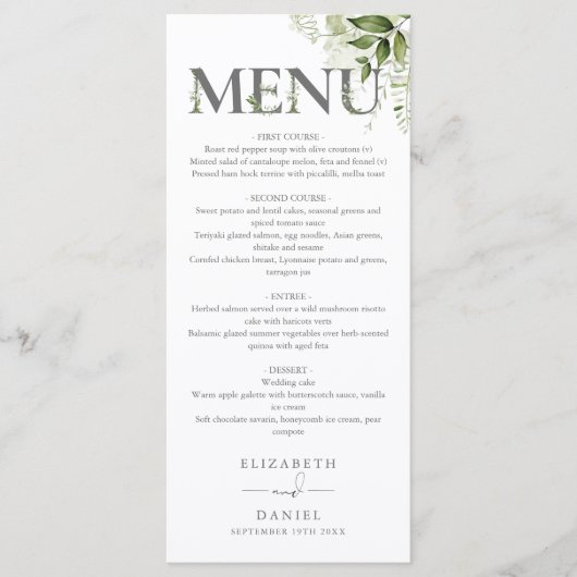 Groene Bloemtypografie Monogram Huwelijk Menu (Voorkant)