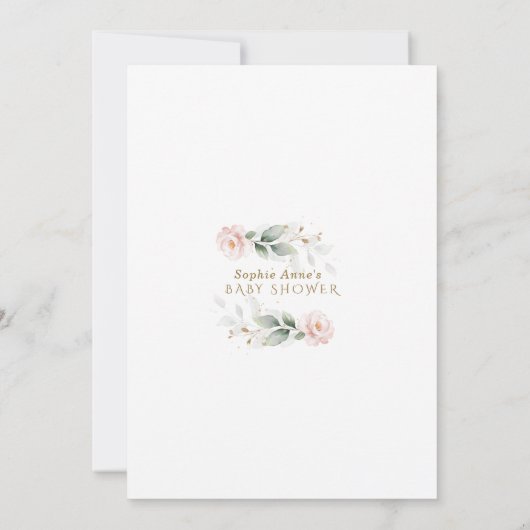 Groene Bloesem Roze Bloemen Gouden Bladeren Baby i Kaart (Achterkant)