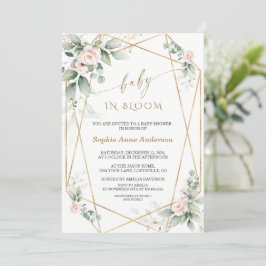 Groene Bloesem Roze Bloemen Gouden Bladeren Baby i Kaart