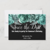 GROENE BLOMEN SAVE THE DATE ZWARTE RSVP KAART (Voorkant)