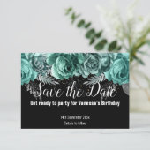 GROENE BLOMEN SAVE THE DATE ZWARTE RSVP KAART (Staand voorkant)