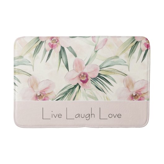 Groene Blos Roze Orchidee Bloemen Liefde Badmat (Voorkant)