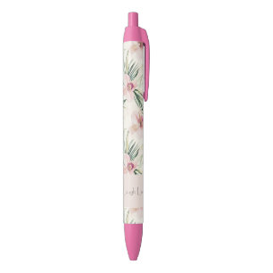 Groene Blos Roze Orchidee Bloemen Liefde Zwarte Inkt Pen