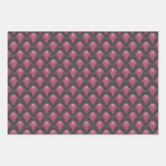 GROENE BLUE PINK GRAY ART DECO PATTERNEN INPAKPAPIER VEL (Voorkant 2)