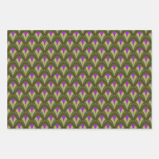 GROENE BLUE PINK GRAY ART DECO PATTERNEN INPAKPAPIER VEL (Voorkant)