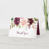 Groene Blush Bourgogne Bloemen Bruiloft Dank u Kaa Bedankkaart (Voorkant)