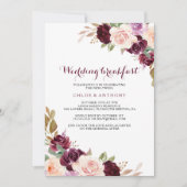 Groene Blush Bourgogne Bloemen Bruiloft Ontbijt Kaart (Voorkant)