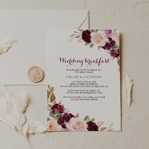 Groene Blush Bourgogne Bloemen Bruiloft Ontbijt Kaart