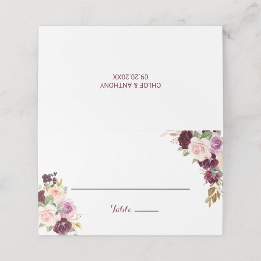 Groene Blush Bourgogne Bloemen Bruiloft Plaats Kaa Plaatskaartje (Buitenkant ongevouwen)