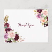 Groene Blush Bourgogne Bloemen Dank u Briefkaart (Voorkant)