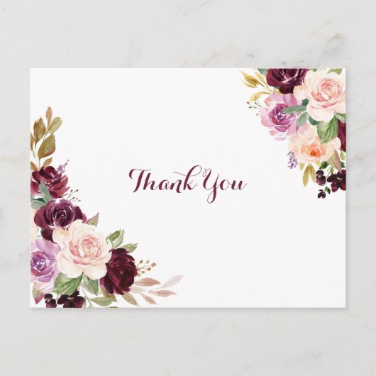 Groene Blush Bourgogne Bloemen Dank u Briefkaart (Voorkant)