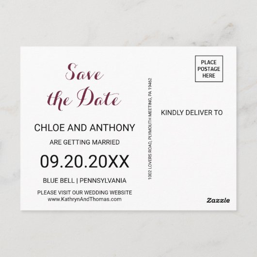 Groene Blush Bourgogne Bloemen Save the Date Kaart (Achterkant)