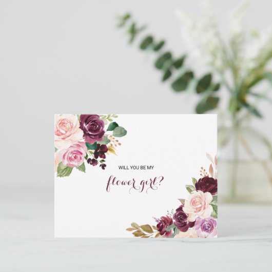 Groene Blush Bourgondië Bloem Meisje Uitnodiging Briefkaart (Staand voorkant)