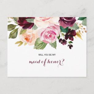 Groene Blush Bourgondië Bloemen Maid van Eer Uitnodiging Briefkaart