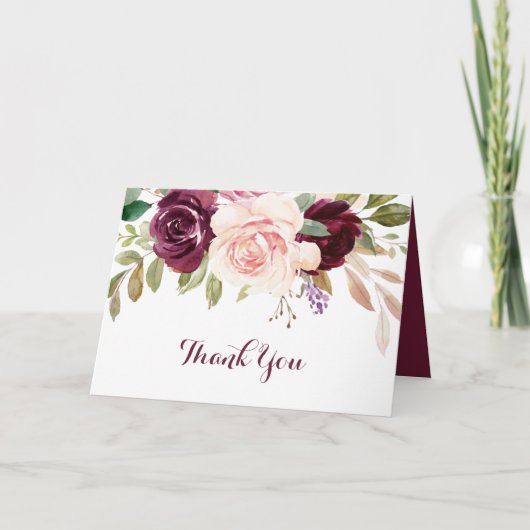 Groene Blush Bourgondië Bloemige Trouw Dankkaart Bedankkaart (Voorkant)