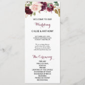 Groene Blush Bourgondië Floral bruiloft programma Programmakaart (Voorkant)