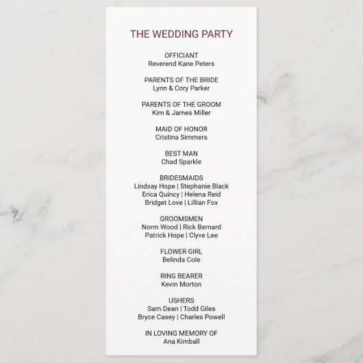 Groene Blush Bourgondië Floral bruiloft programma Programmakaart (Achterkant)