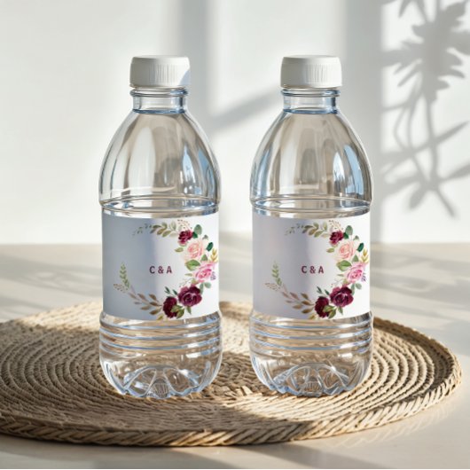 Groene Blush Bourgondië Floral Water flesje Label Waterfles Etiket