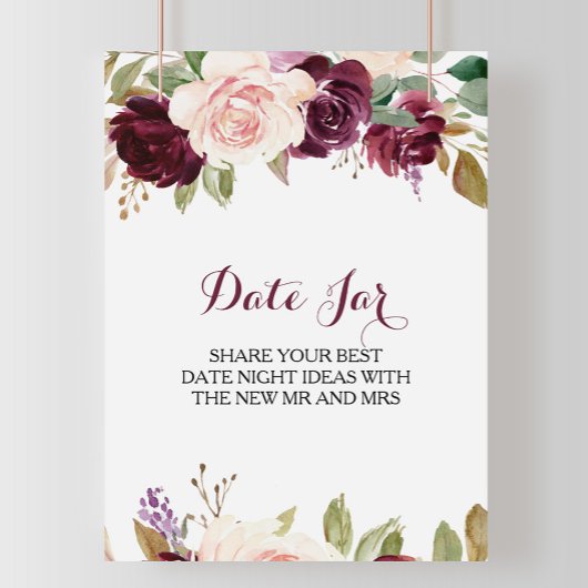 Groene Blush Bourgondiër Bloemendatum Jar Bord Poster