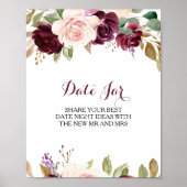 Groene Blush Bourgondische Bloemendatum Vaatje Bor Poster (Voorkant)