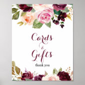 Groene Blush Burgundy Floral Kaarten en cadeaubone Poster (Voorkant)