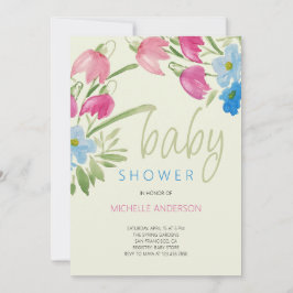 Groene Blush En Blauwe Bloemige Lente Baby Shower Kaart