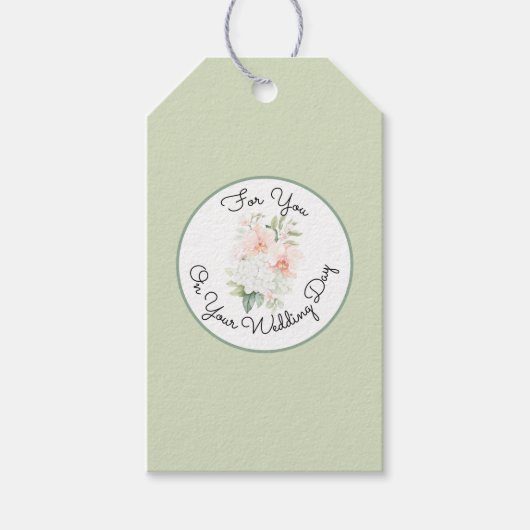 Groene Blush Perzik Orchidee Bloemen Bruiloft Fees Cadeaulabel (Voorkant)