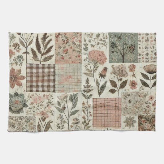 Groene Blush Roze Patchwork Quilt Rustieke Bloemen Theedoek (Horizontaal)