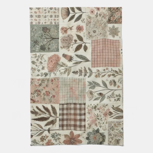 Groene Blush Roze Patchwork Quilt Rustieke Bloemen Theedoek (Verticaal)