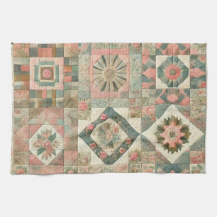 Groene Blush Roze Patchwork Quilt Rustieke Bloemen Theedoek