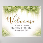 Groene Blush Rozenblad Bruiloft Welkom Bord Poster (Voorkant)