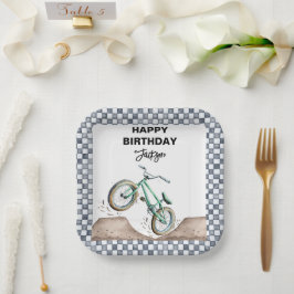 Groene BMX Dirt fiets verjaardag Papieren Bordje