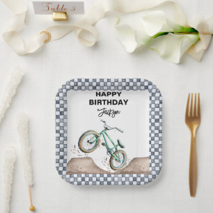 Groene BMX Dirt fiets verjaardag Papieren Bordje