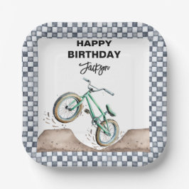 Groene BMX Dirt fiets verjaardag Papieren Bordje
