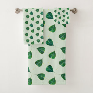Groene Bodhi-bladeren op lichtgroen Bad Handdoek