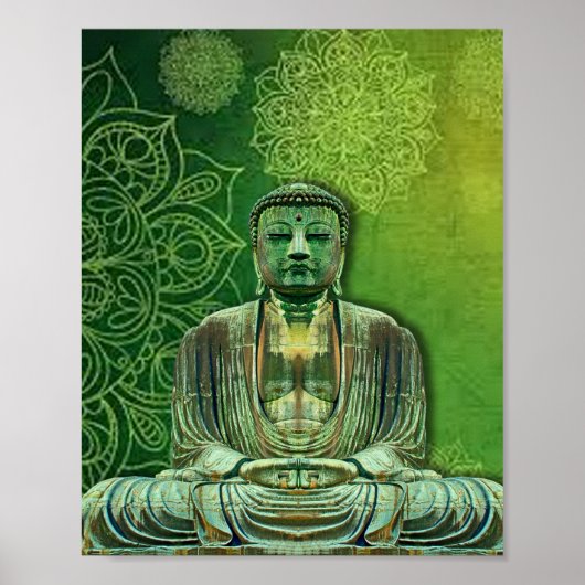 Groene Boeddha Lotus Flower Poster (Voorkant)