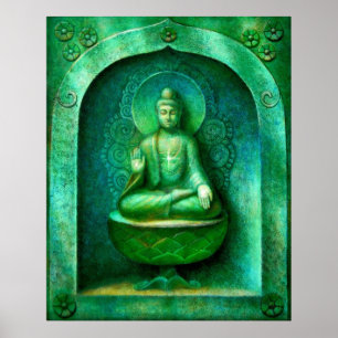 Groene Boeddha Zen Boeddhistische Meditation Art P Poster