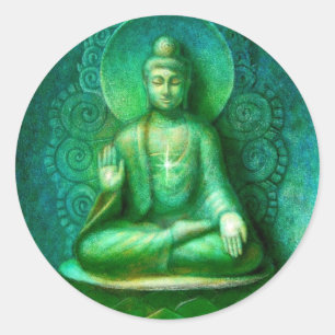 Groene Boeddha Zen Meditatie Ronde Sticker