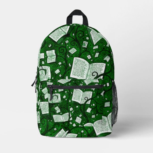 Groene boeken achtergrond bedrukte rugzak (Voorkant)