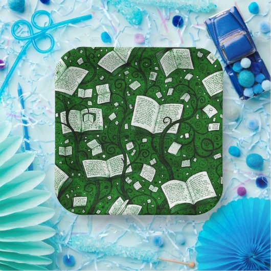 Groene boeken achtergrond papieren bordje (Feest)
