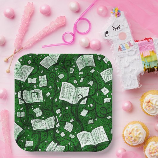 Groene boeken achtergrond papieren bordje (Feest)