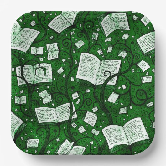 Groene boeken achtergrond papieren bordje (Voorkant)