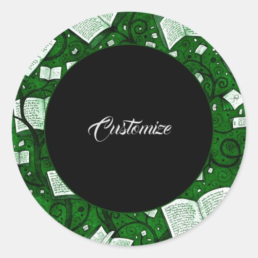 Groene boeken achtergrond ronde sticker (Voorkant)