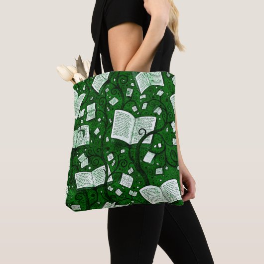 Groene boeken achtergrond tote bag (Dichtbij)