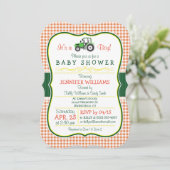 Groene Boerderij Tractor Boy Baby shower Uitnodigi Kaart (Staand voorkant)