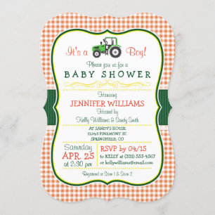 Groene Boerderij Tractor Boy Baby shower Uitnodigi Kaart