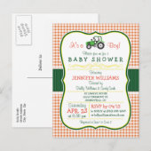 Groene Boerderij Tractor Boy Baby shower Uitnodigi Uitnodiging Briefkaart (Voorkant / Achterkant)